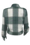 Black Casual Plaid Pocket Buckle Patchwork Turndown Collar Outerwear