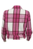 Black Casual Plaid Pocket Buckle Patchwork Turndown Collar Outerwear