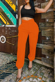 White Casual Solid Color Hollow Out Pocket Patchwork Regular Mid Waist Pencil Patchwork Bottoms