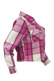 Black Casual Plaid Pocket Buckle Patchwork Turndown Collar Outerwear