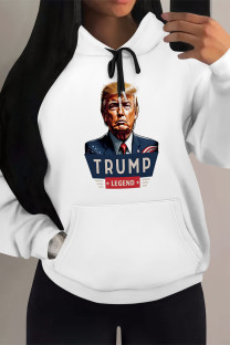 White Pink Street Figure Print Letters Draw String Pocket Hooded Tops