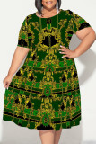 Black And White Casual Plaid Chain print Leopard Patchwork Contrast O Neck Printed Plus Size Dresses