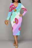 Red White Elegant Love Print Lips Contrast V Neck Printed Dresses