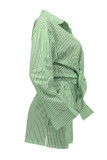 Pink Casual Stripe Pocket Buckle Patchwork Shirt Collar Long Sleeve Two Pieces