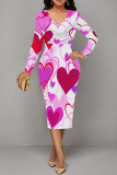 Red White Elegant Love Print Lips Contrast V Neck Printed Dresses