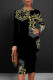 Black Elegant Floral Print Contrast O Neck Printed Dresses