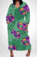 Green Casual Graffiti Print Mask Pocket Contrast V Neck Printed Plus Size Dresses