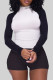 Black Casual Patchwork Contrast O Neck Long Sleeve Two Pieces