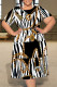 Black And White Casual Plaid Chain print Leopard Patchwork Contrast O Neck Printed Plus Size Dresses