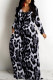Grey Casual Leopard Print Pocket Contrast O Neck Printed Dresses