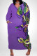 Purple Casual Graffiti Print Mask Pocket Contrast V Neck Printed Plus Size Dresses