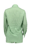 Pink Casual Stripe Pocket Buckle Patchwork Shirt Collar Long Sleeve Two Pieces