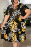 Black And White Casual Plaid Chain print Leopard Patchwork Contrast O Neck Printed Plus Size Dresses
