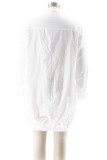 White Casual Solid Color Buckle Patchwork Shirt Collar Shirt Dresses