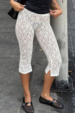 White Sexy Solid Color Patchwork Slit Skinny Mid Waist Conventional Patchwork Bottoms