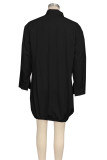 White Casual Solid Color Buckle Patchwork Shirt Collar Shirt Dresses
