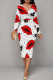 White Red Elegant Love Print Lips Contrast V Neck Printed Dresses