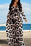 White Casual Leopard Print Pocket Contrast O Neck Printed Dresses