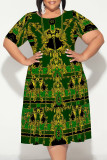 Black And White Casual Plaid Chain print Leopard Patchwork Contrast O Neck Printed Plus Size Dresses