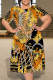 Leopard Print Casual Plaid Chain print Leopard Patchwork Contrast O Neck Printed Plus Size Dresses