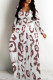 White Casual Leopard Print Pocket Contrast O Neck Printed Dresses
