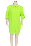 White Casual Solid Color Buckle Patchwork Shirt Collar Shirt Dresses
