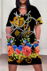 Black Casual Animal Print Chain print Pocket Contrast V Neck Printed Plus Size Dresses