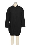 White Casual Solid Color Buckle Patchwork Shirt Collar Shirt Dresses