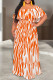 Orange Sexy Geometric Print Ruffle Contrast Off Shoulder Printed Dresses