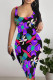 Black Sexy Plaid Graffiti Print Four Leaf Clover Contrast U Neck Printed Dresses