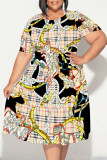 Black And White Casual Plaid Chain print Leopard Patchwork Contrast O Neck Printed Plus Size Dresses