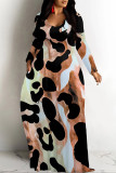White Casual Leopard Print Pocket Contrast O Neck Printed Dresses