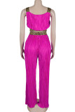 Pink Casual Geometric Print Patchwork Spaghetti Strap Sleeveless Two Pieces