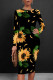 Black Yellow Elegant Floral Print Contrast O Neck Printed Dresses