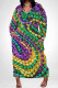 Green Purple Casual Graffiti Print Mask Pocket Contrast V Neck Printed Plus Size Dresses