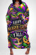 Multicolor Casual Graffiti Print Mask Pocket Contrast V Neck Printed Plus Size Dresses