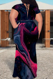 Black And White Casual Print Patchwork Strap Design V Neck Long Plus Size Dresses