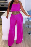 Pink Casual Geometric Print Patchwork Spaghetti Strap Sleeveless Two Pieces