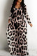 Light Color Casual Leopard Print Pocket Contrast O Neck Printed Dresses