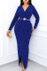 Blue Casual Stripe Patchwork V Neck Long Dresses