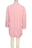 White Casual Solid Color Buckle Patchwork Shirt Collar Shirt Dresses