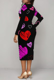 Red White Elegant Love Print Lips Contrast V Neck Printed Dresses