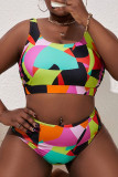 Colour Sexy Print Patchwork U Neck Plus Size Swimwear