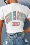 White Sexy Letter Print Lace Up V Neck T-Shirts