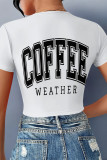 White Sexy Letter Print Lace Up V Neck T-Shirts
