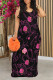 Black Rose Red Sexy Graffiti Print Letters Contrast O Neck Printed Dresses