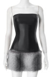 Black Sexy Solid Color Patchwork Strapless Wrapped Skirt Dresses