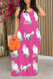 Black Sexy Graffiti Print Flowers Contrast O Neck Printed Dresses