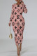 Pink Elegant Letter Print Gradient Contrast O Neck Printed Dresses