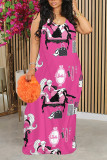 Black Sexy Graffiti Print Flowers Contrast O Neck Printed Dresses